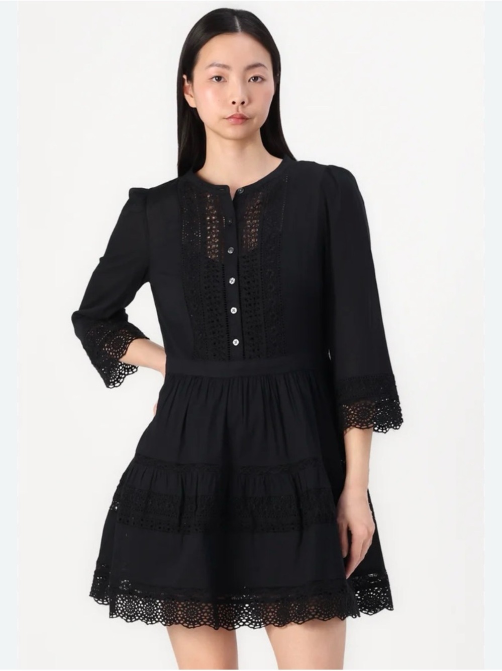 GAP ✨ Women’s Lace Trim Mini Dress Color Black Size Small TALL EUC